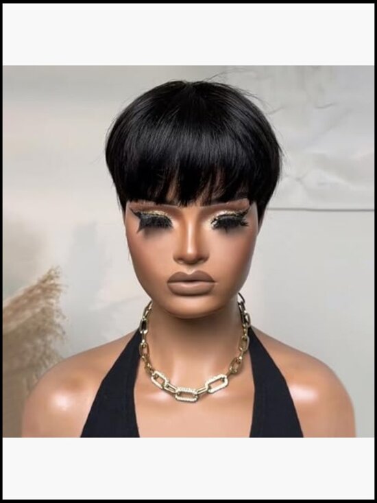 Short Pixie Cut Wig Human Hair Natural Black Straight Layered Waves Glueless main image 6